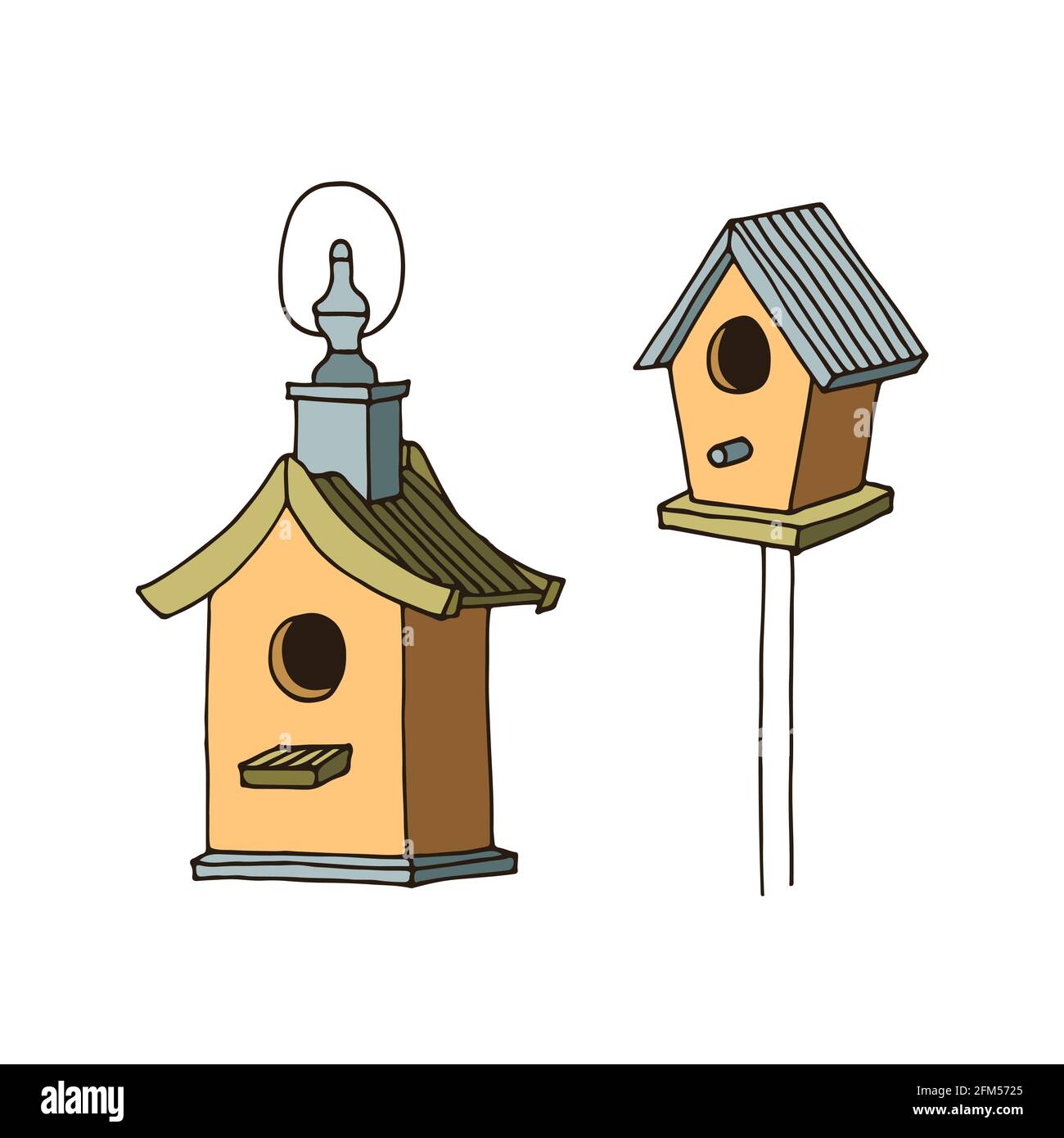 Bird feeders vector illustration, hand drawn sketch isolated on white