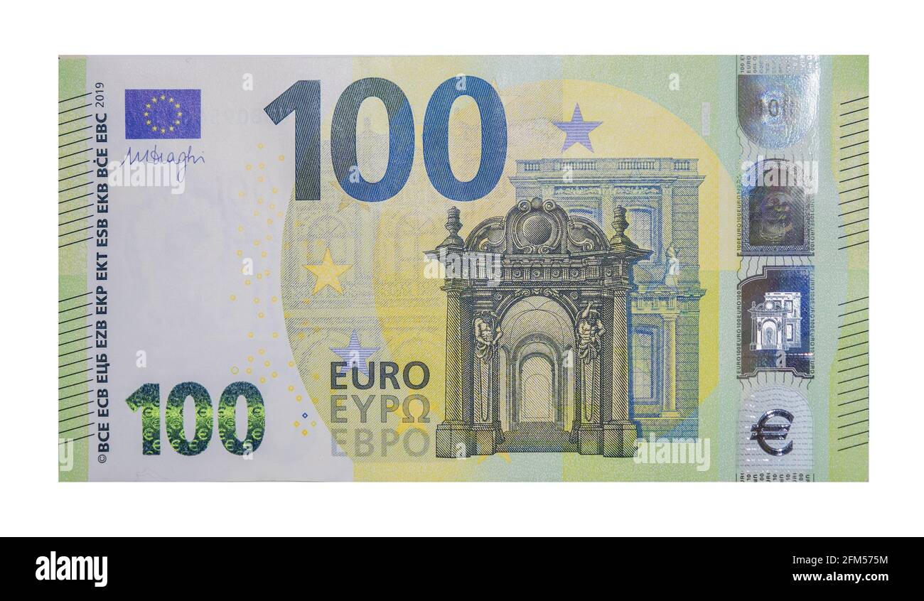 Front side of banknote 100 Euro (New note - 2019) Stock Photo