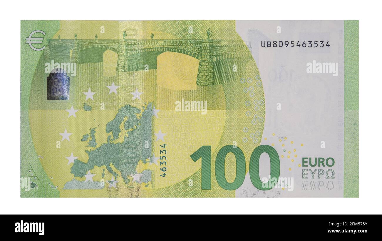 Back side of banknote 100 Euro (New note - 2019) Stock Photo