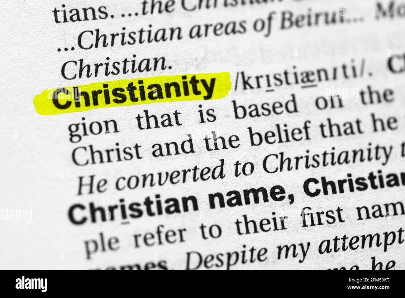 Highlighted word christianity concept and meaning Stock Photo Alamy