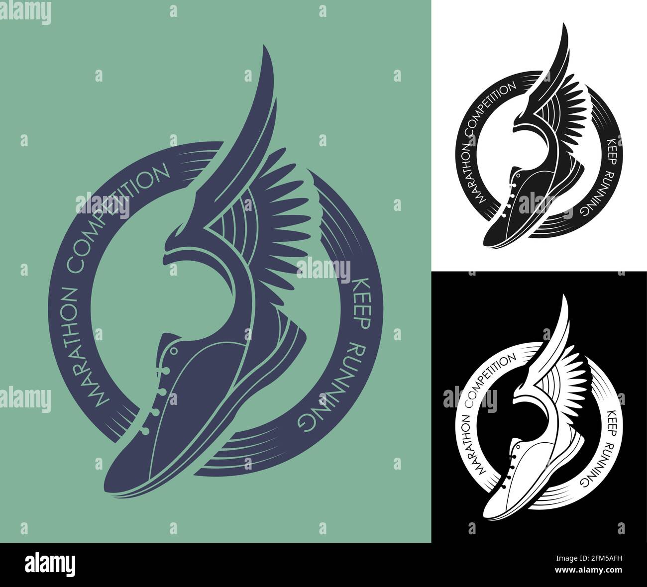 symbol, emblem of sports sneaker and sole, running shoes with wings in