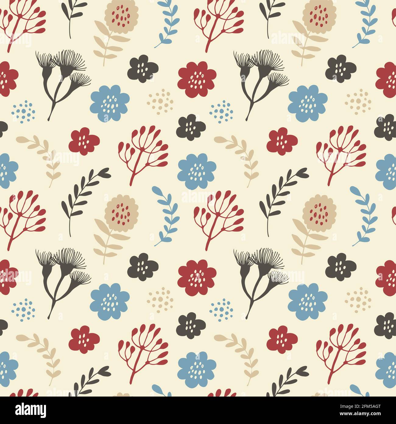 Flowers and branches seamless pattern, hand drawn vector floral ...