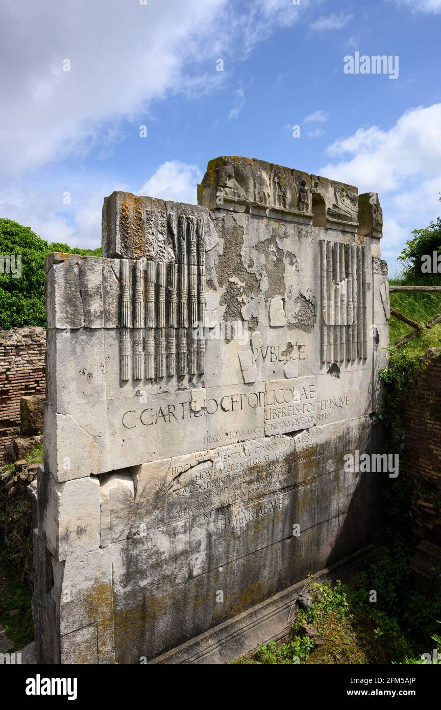 Rome. Italy. Ostia Antica. The Tomb of Cartilius Poplicola (Sepolcro di Cartilio Poplicola), an important citizen of Ostia in the first century BC, bu Stock Photo