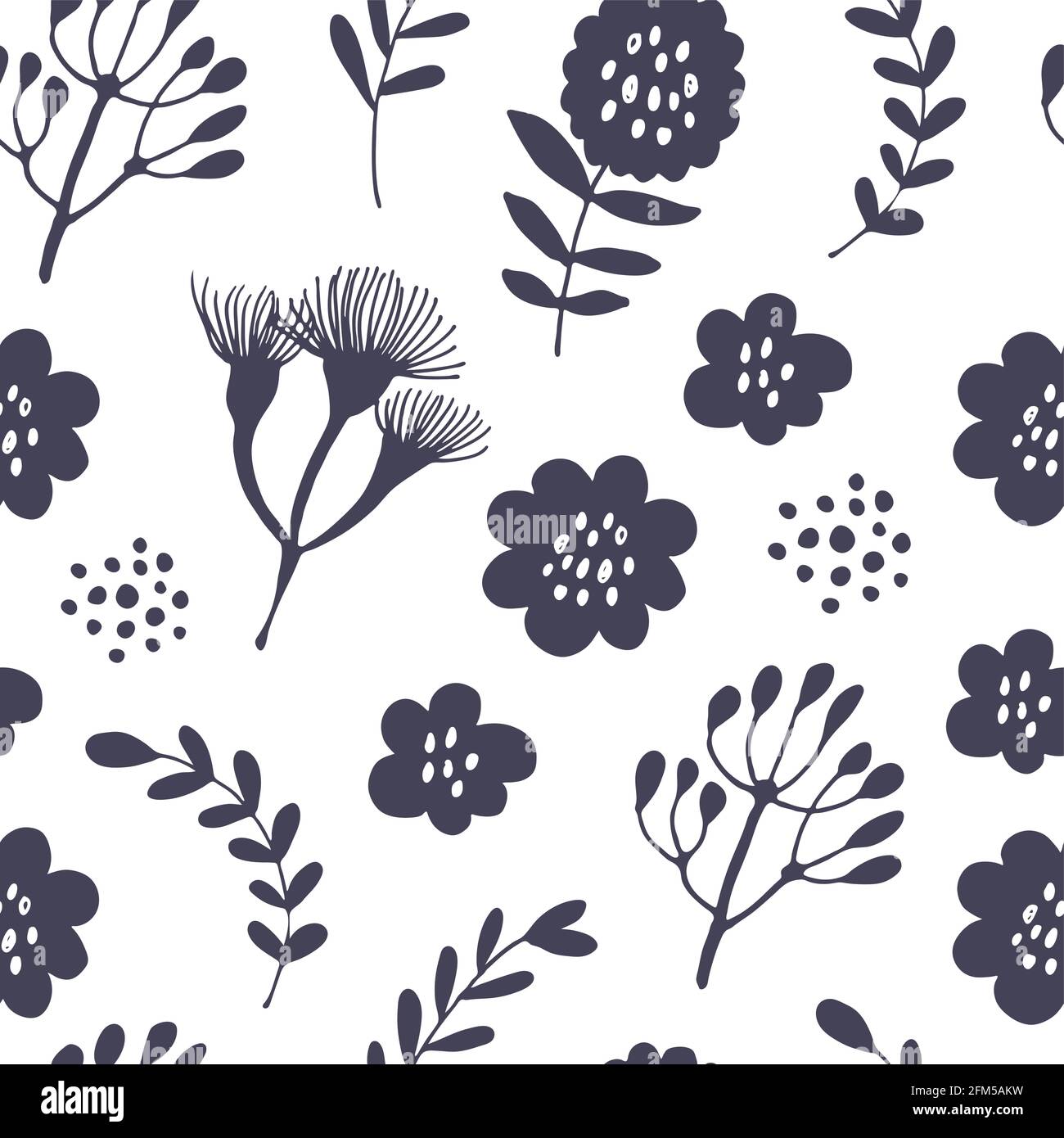 Flowers and branches seamless pattern, hand drawn vector floral ...