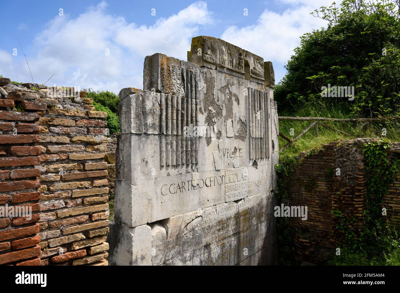 Rome. Italy. Ostia Antica. The Tomb of Cartilius Poplicola (Sepolcro di Cartilio Poplicola), an important citizen of Ostia in the first century BC, bu Stock Photo