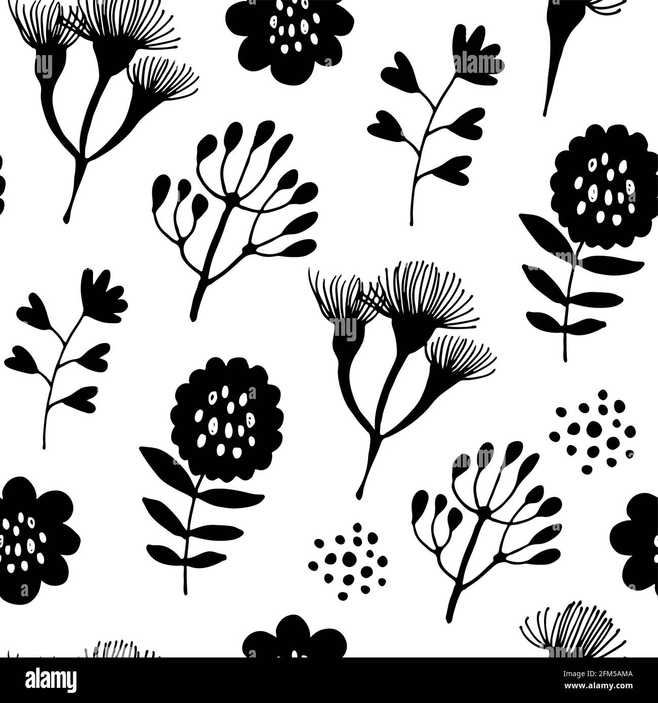 Flowers and branches seamless pattern, hand drawn vector floral ...