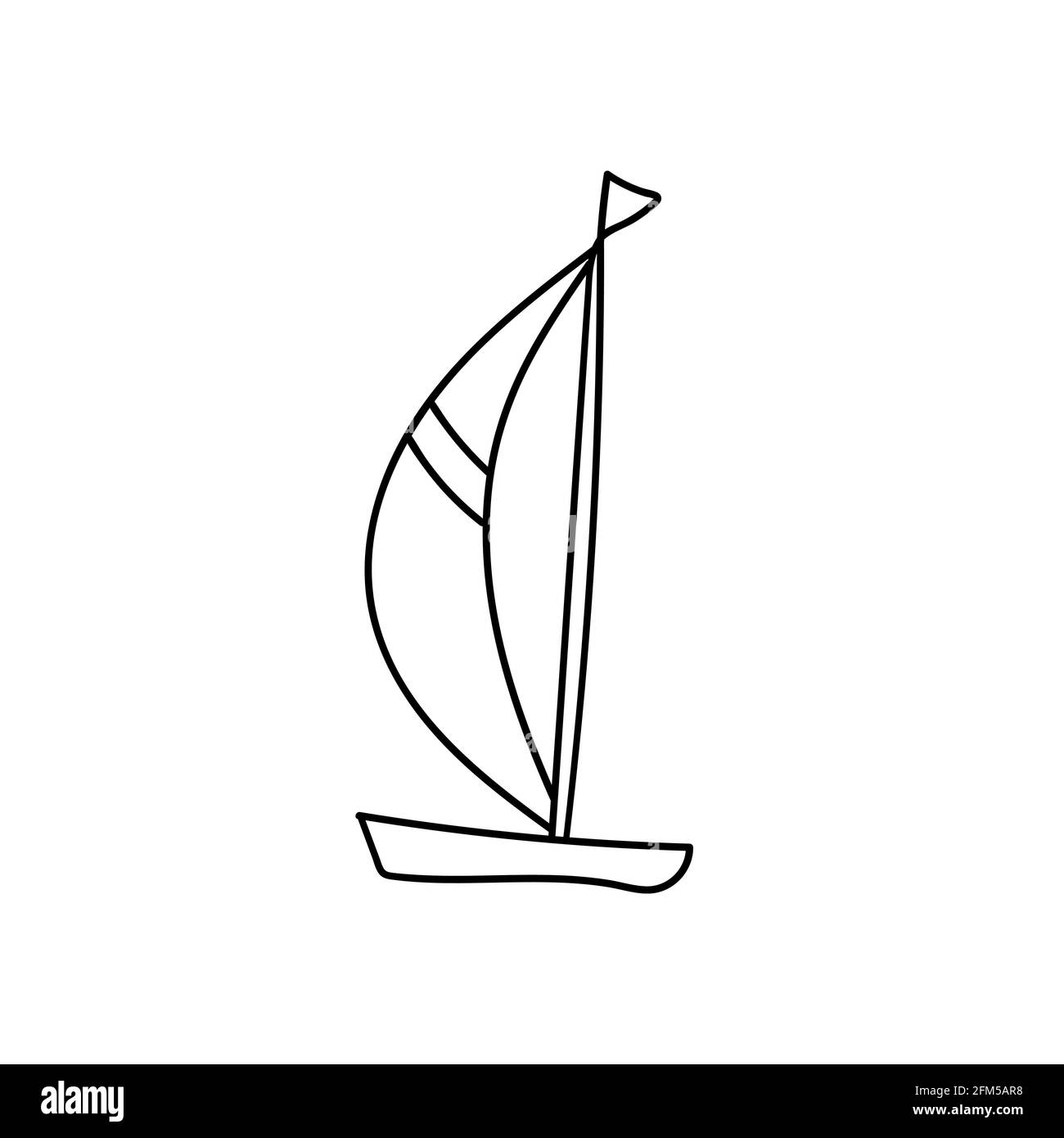 sail boat doodle style icon.Yacht travel summer  Stock Vector