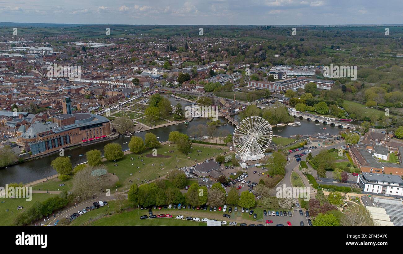An aerial view of the centre of the historic town of Stratford upon