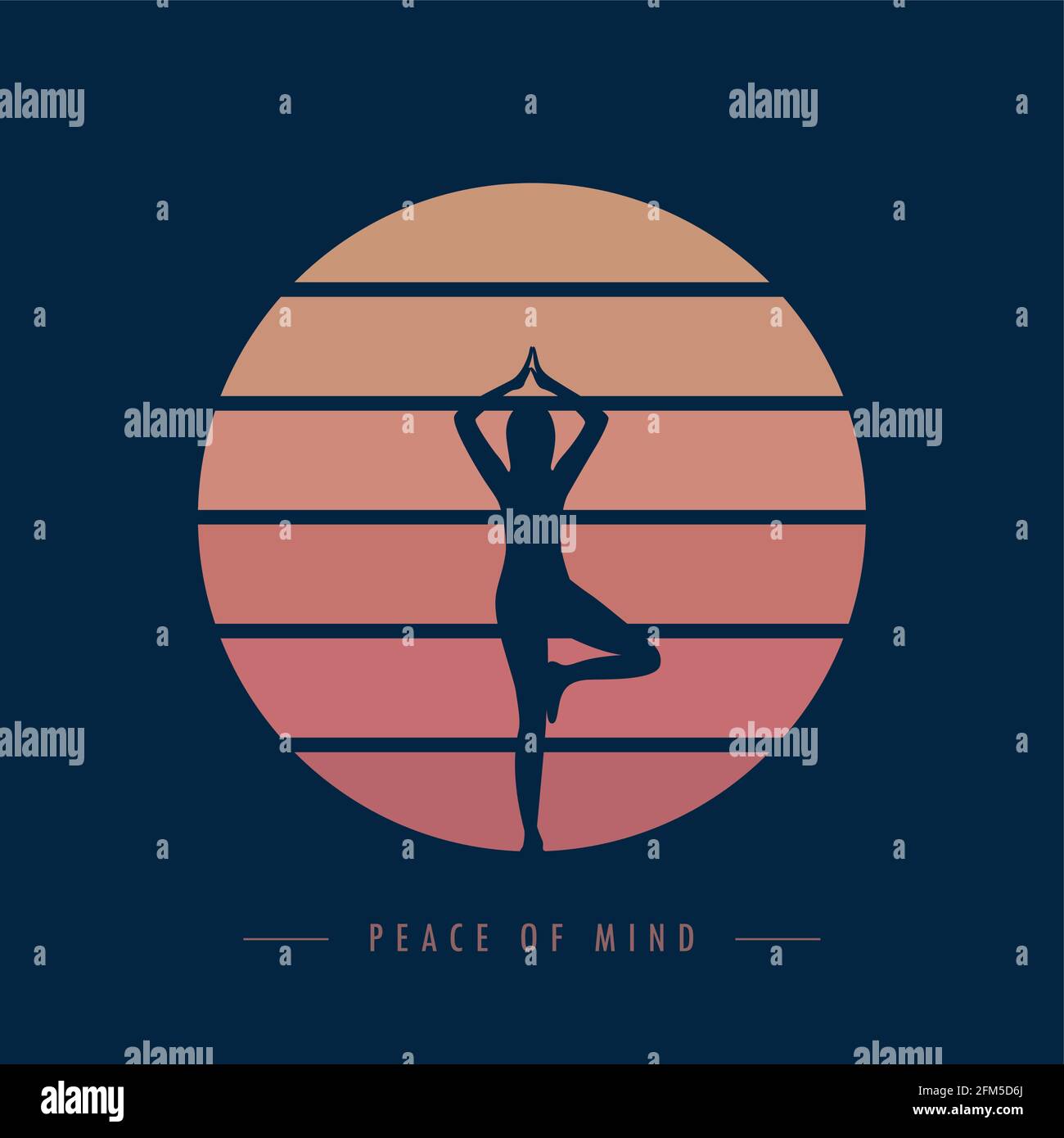 Peace Of Mind Yoga Meditaion Person At Sunset Graphic Stock Vector