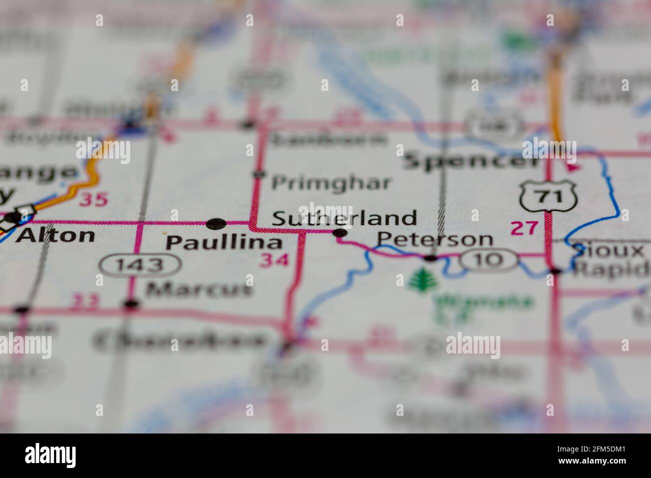 Sutherland Iowa USA Shown on a Geography map or road map Stock Photo