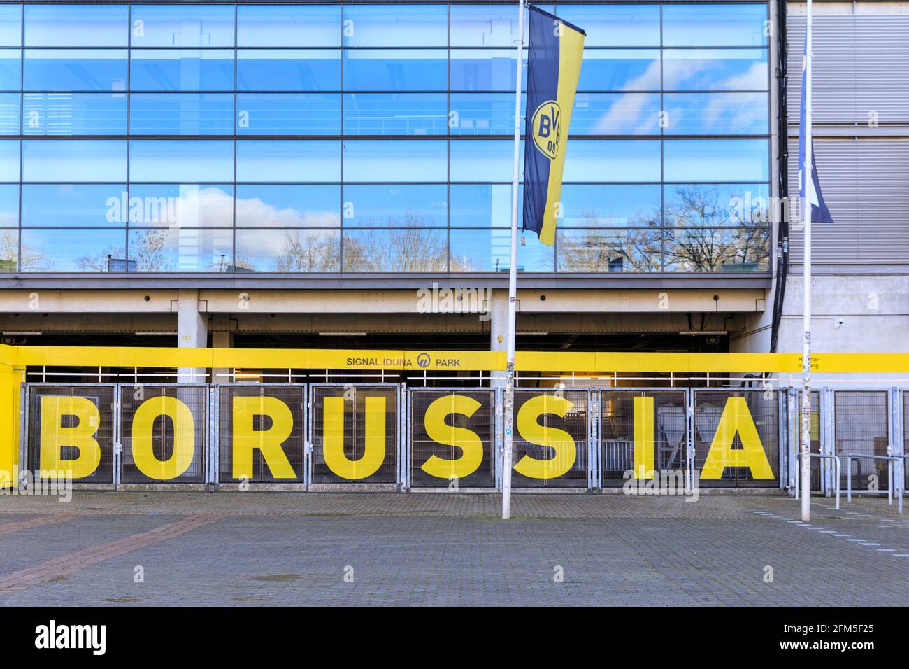 Signal Iduna Park, Borussia Dortmund football club BVB09 stadium arena front exterior, Dortmund, Germany Stock Photo