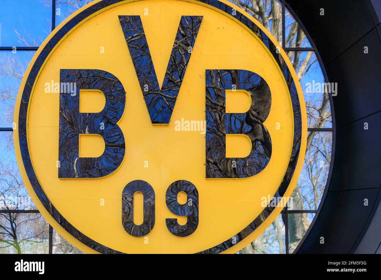BVB 09 logo, branding of Borussia Dortmund football club, round, fan shop, Dortmund, Germany Stock Photo