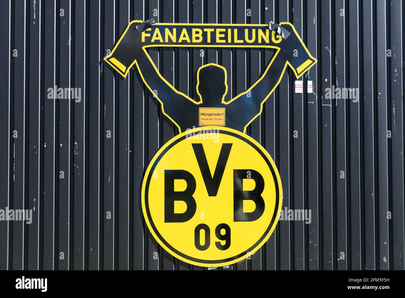 BVB 09 Borussia Dortmund football club logo, Fanabteilung at Signal Iduna Park Borussia Dortmund stadium, Germany Stock Photo