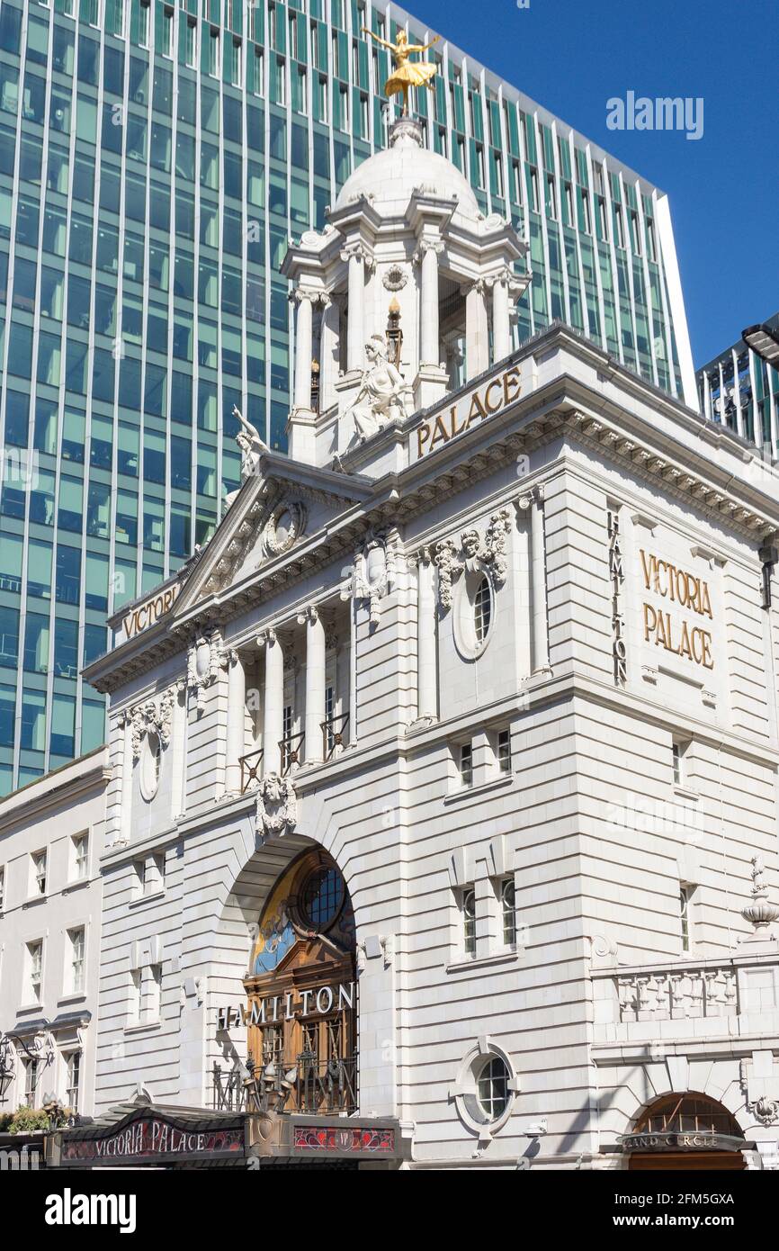 Victoria Palace Theatre and Nova South office building, Victoria Street, Victoria, City of Westminster, Greater London, England, United Kingdom Stock Photo