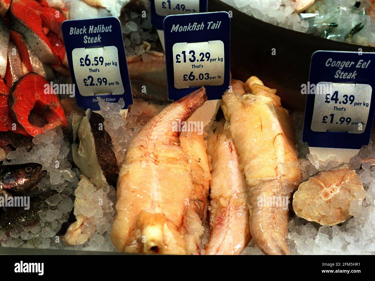 Monkfish tails fish counter asda 4 october 2001 pic hires stock