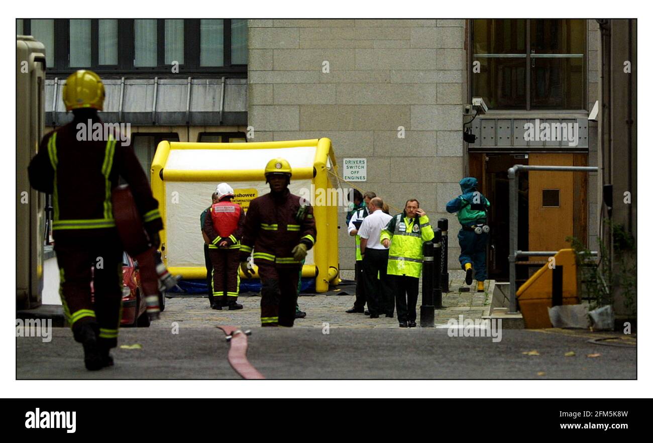 Anthrax scare at the Min of Health in Richmond House on Whitehall in London. pic David Sandison 19/10/2001 Stock Photo