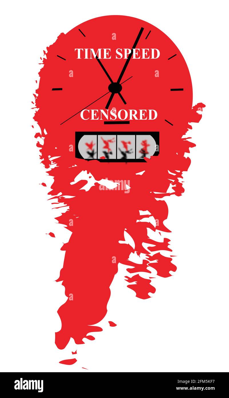 illustration of a red clock for the surrealist idea that time is