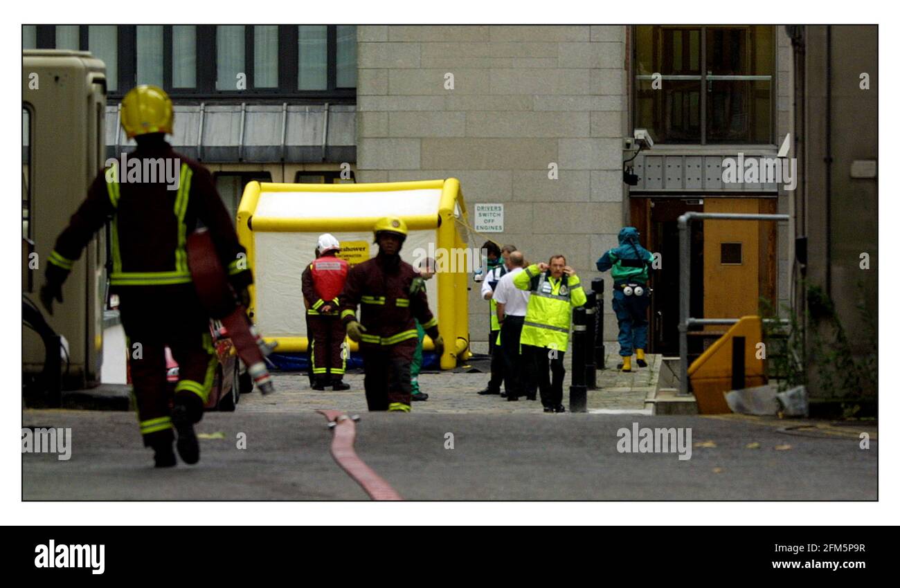 Anthrax scare at the Min of Health in Richmond House on Whitehall in London. pic David Sandison 19/10/2001 Stock Photo