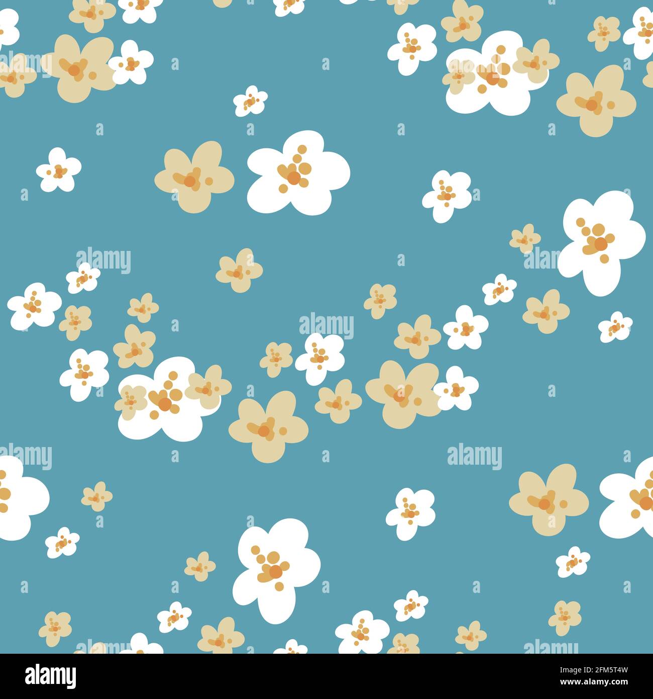 Vector seamless pattern with white and yellow small flowers. Ditsy pattern. Stock Vector