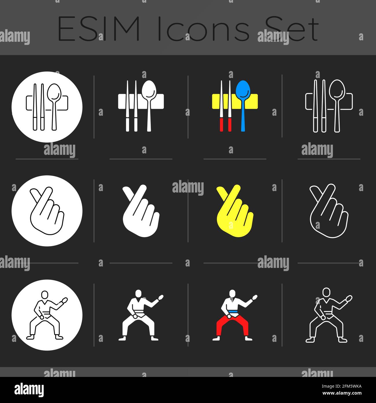 Korean nationals symbols dark theme icons set Stock Vector Image & Art ...