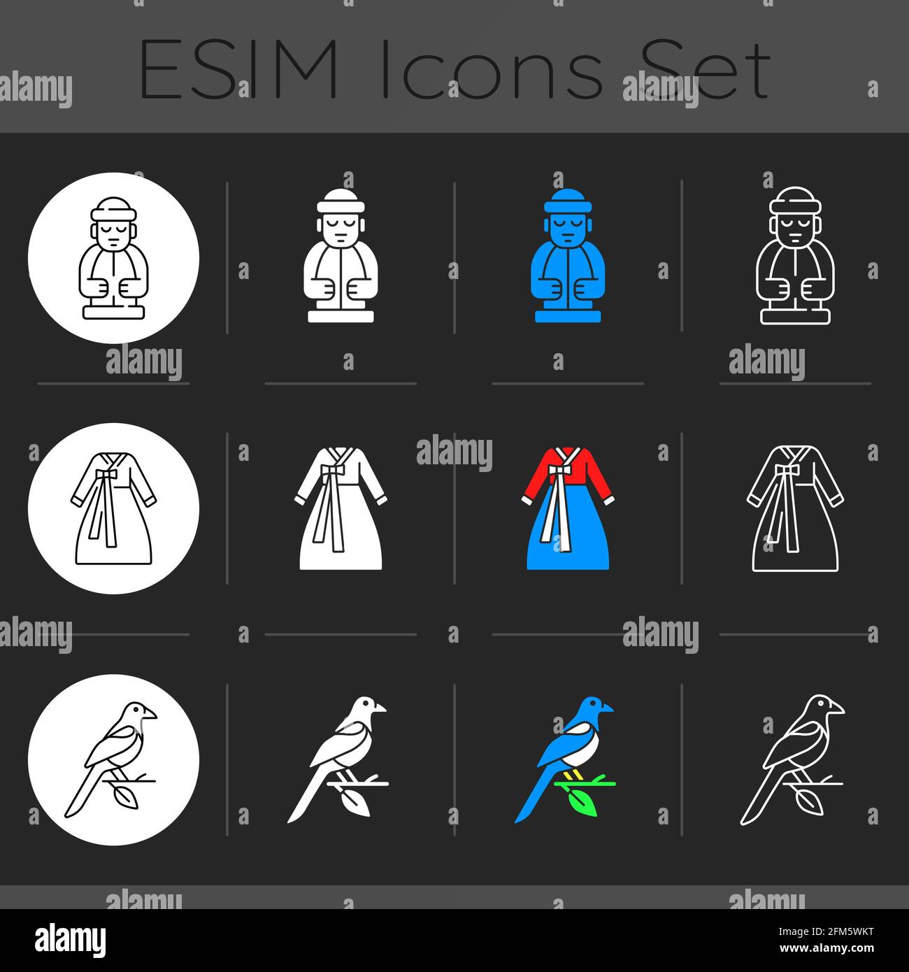 Culture of Korea dark theme icons set Stock Vector Image & Art - Alamy