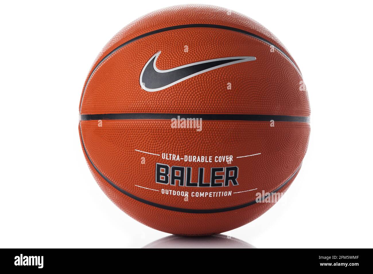 Nike brand, basketball ball Nike Baller. Orange rubber outdoor ball,  ultra-durable cover, close-up on a white background Stock Photo - Alamy