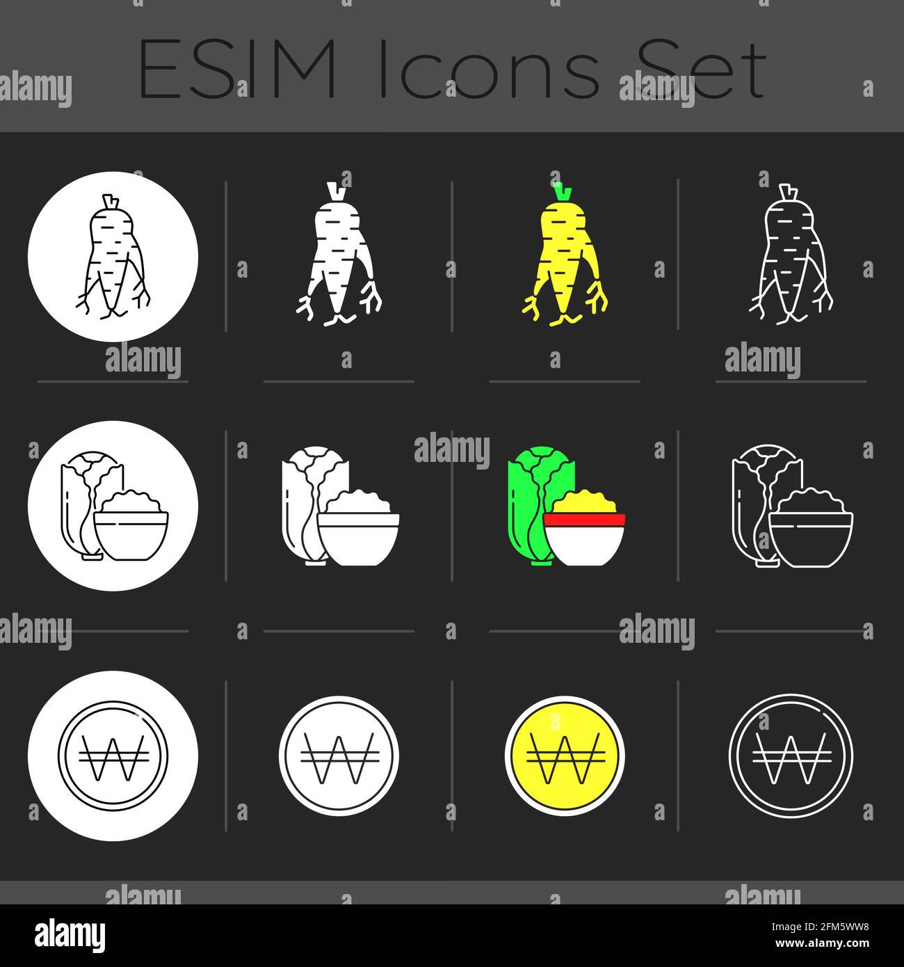 Korean culture dark theme icons set Stock Vector Image & Art - Alamy