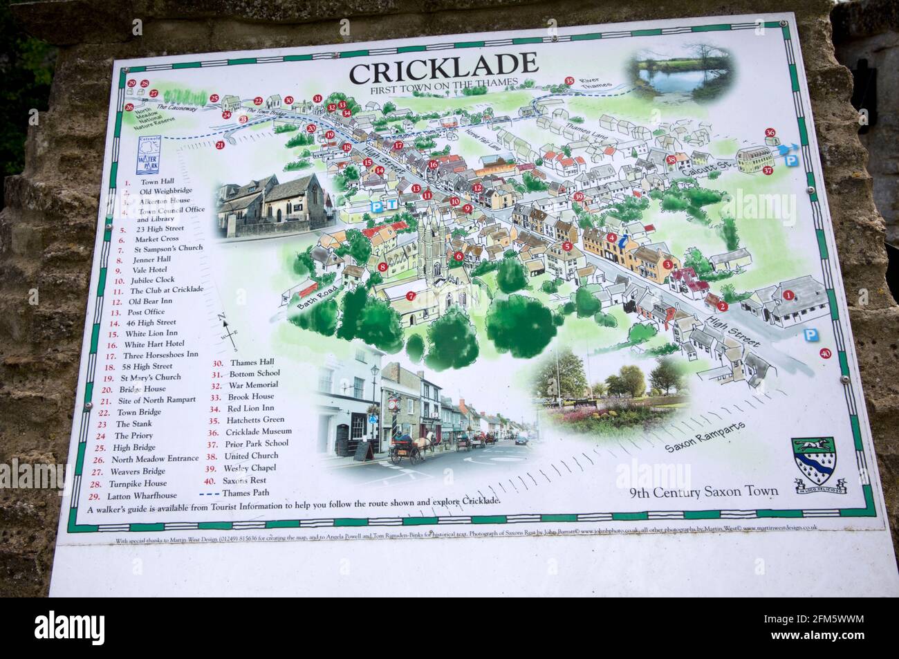 Display signboard about Cricklade a 9th century Saxon town on the River