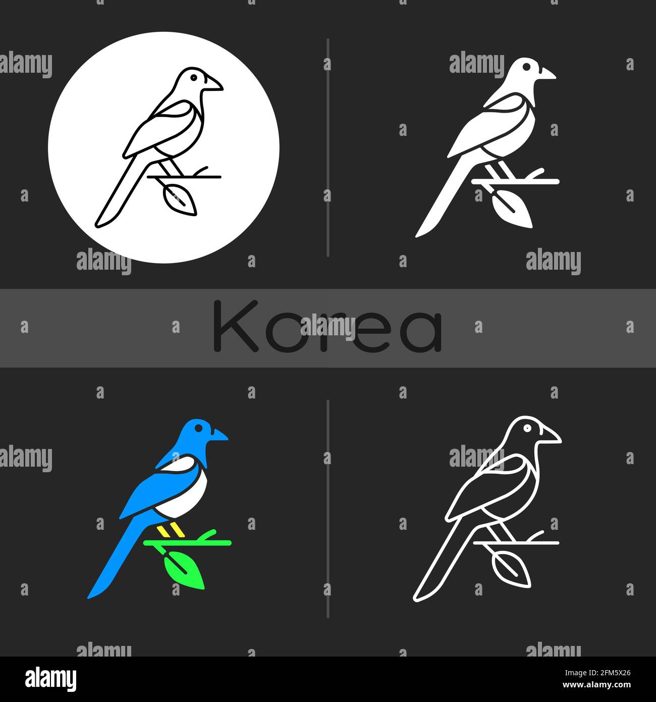 Oriental magpie dark theme icon Stock Vector