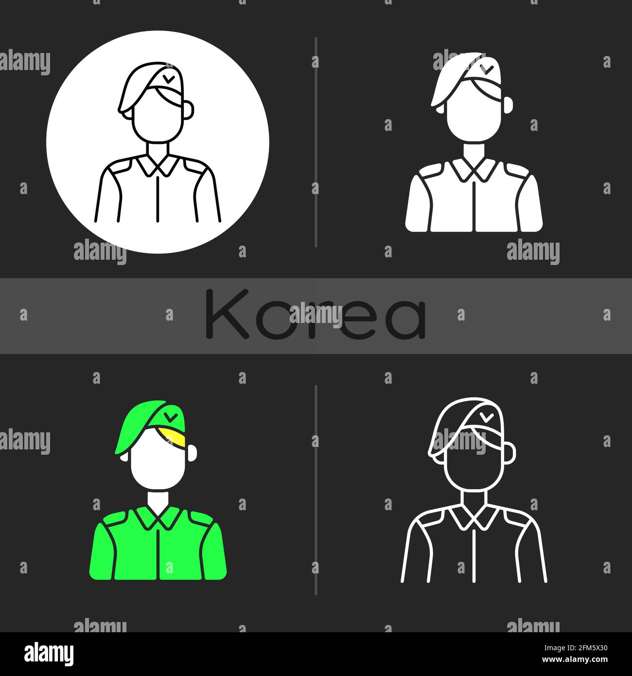 Korean military dark theme icon Stock Vector