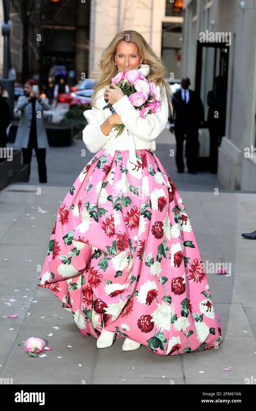 New York - NY - 20200308 Celine Dion looks stunning in an 'Oscar De La  Renta' floral dress