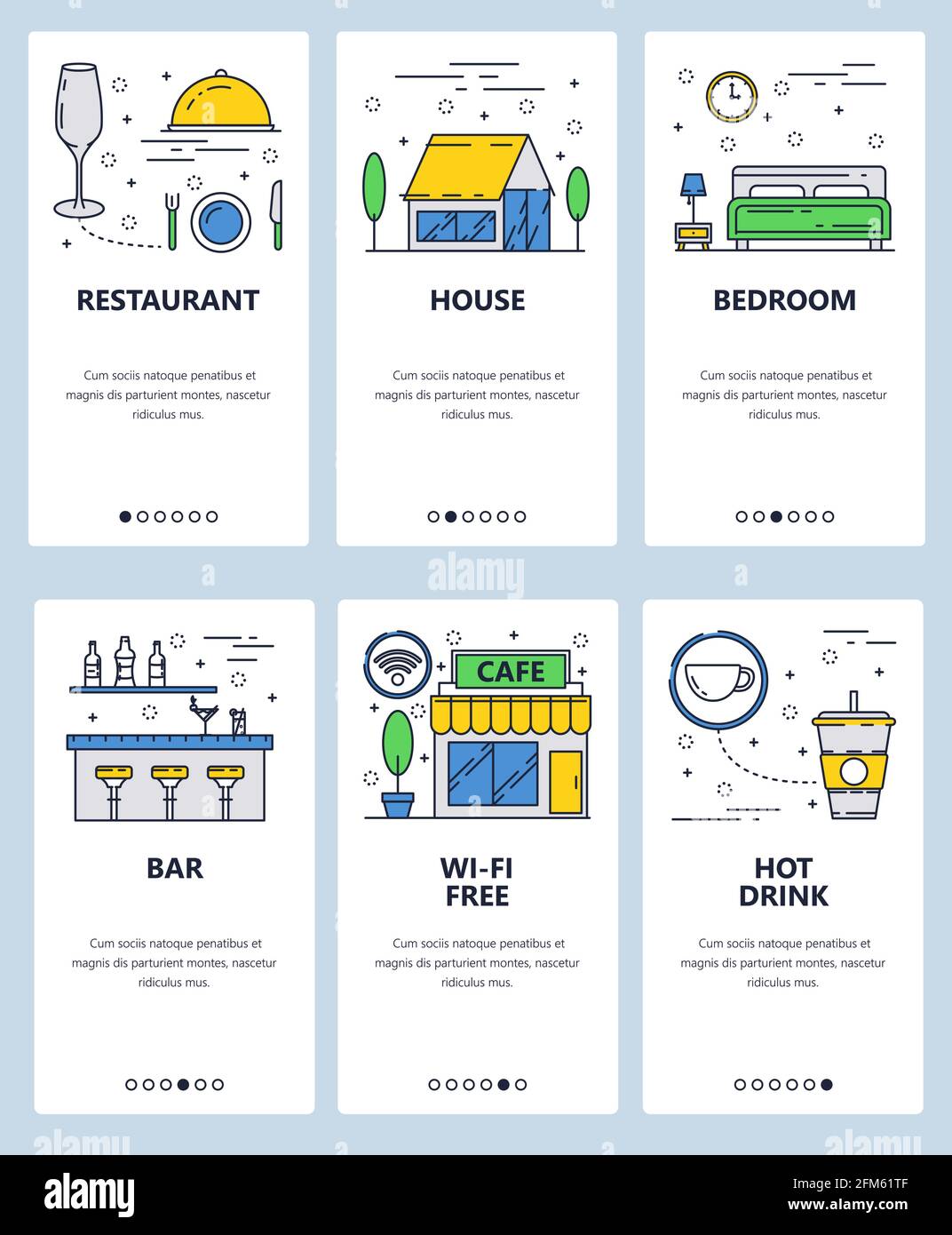 Vector line art web and mobile app template set Stock Vector