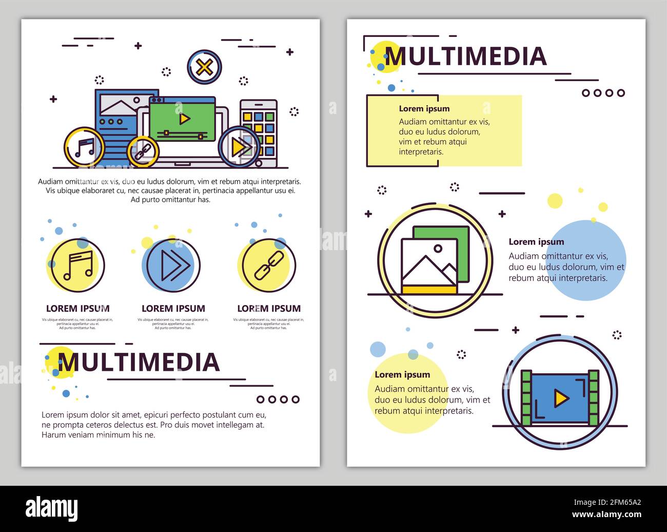 Vector line art multimedia poster banner template Stock Vector Image