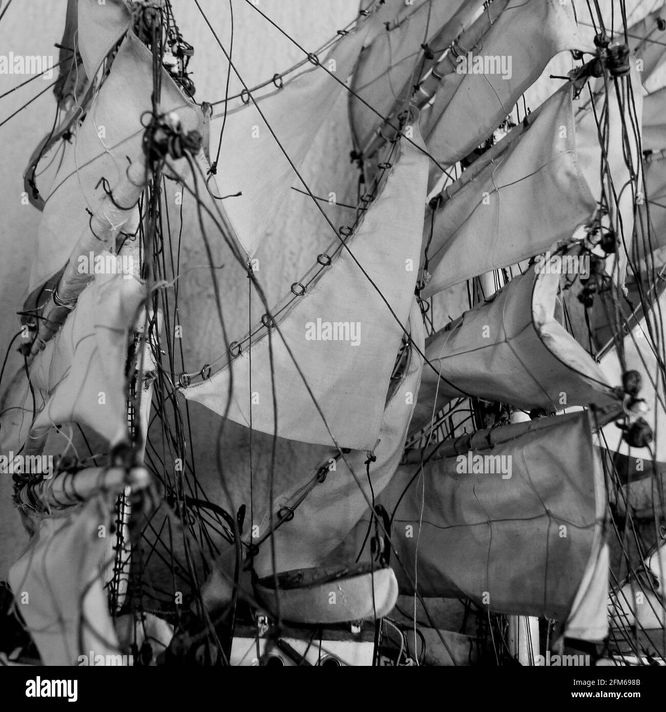 Wood made model of a clipper, B&W photography, France Stock Photo Alamy