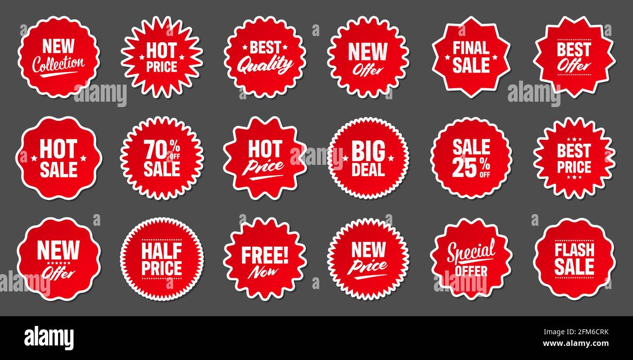 Red sale tags, price labels and stickers. Blank badges and ribbons of  discount, promotion, special offer for retail products isolated on  transparent background, vector realistic set Stock Vector Image & Art 