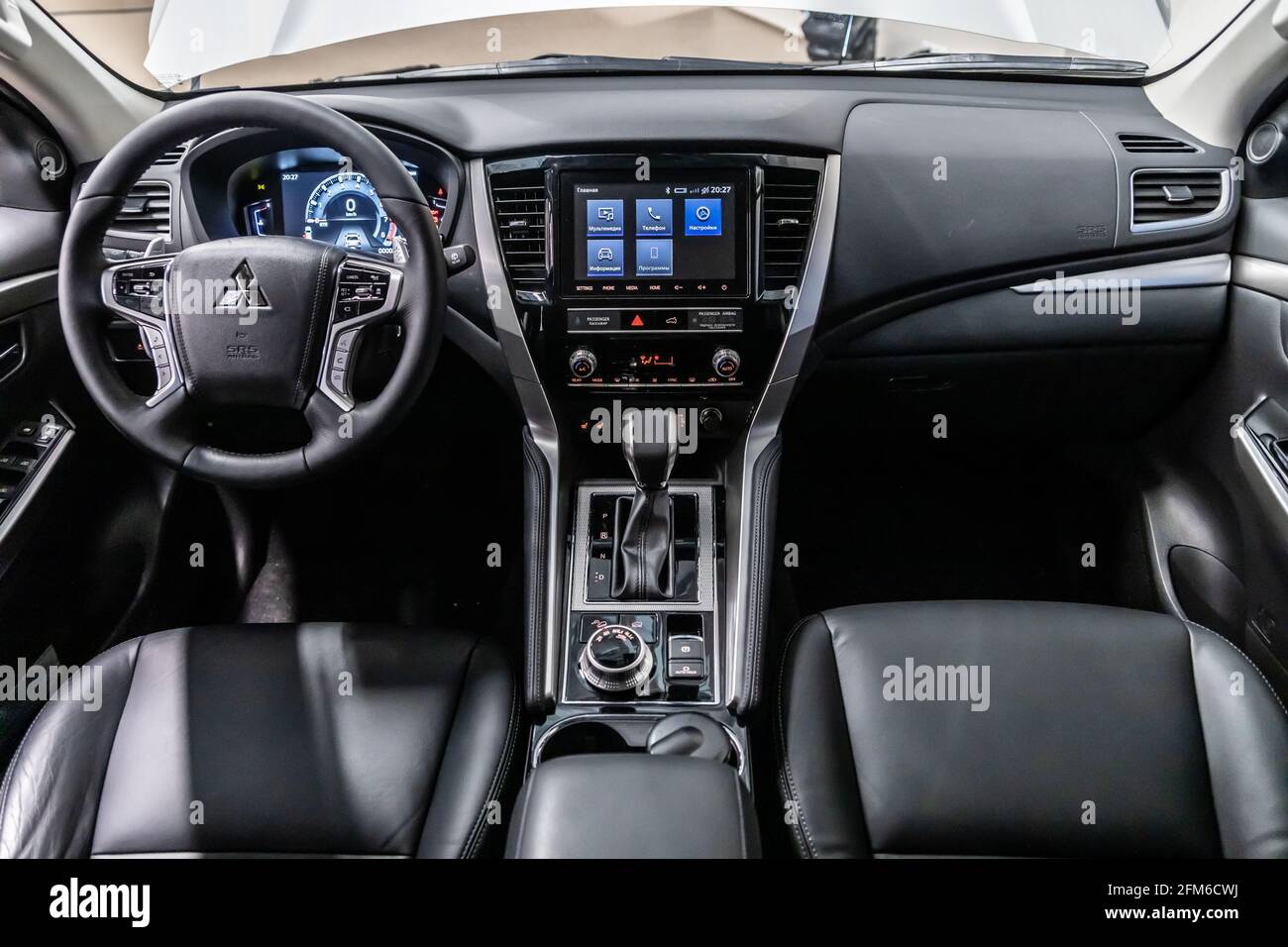 Moscow, Russia - February 17, 2021: All new Mitsubishi Pajero Sport.  Montero. Interior of Japan SUV Stock Photo - Alamy, image size:1300x956