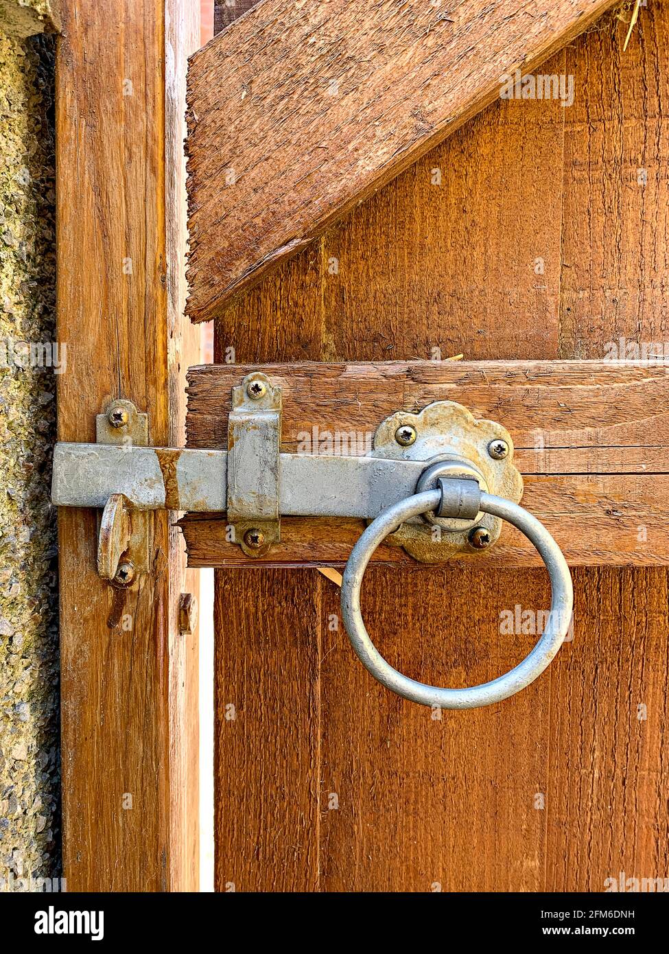 Wooden garden gate with galvanised metal ring latch Stock Photo Alamy