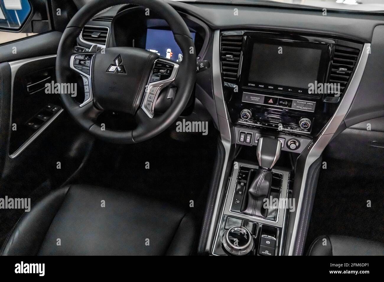 Moscow, Russia - February 17, 2021: All new Mitsubishi Pajero Sport.  Montero. Interior of Japan SUV Stock Photo - Alamy
