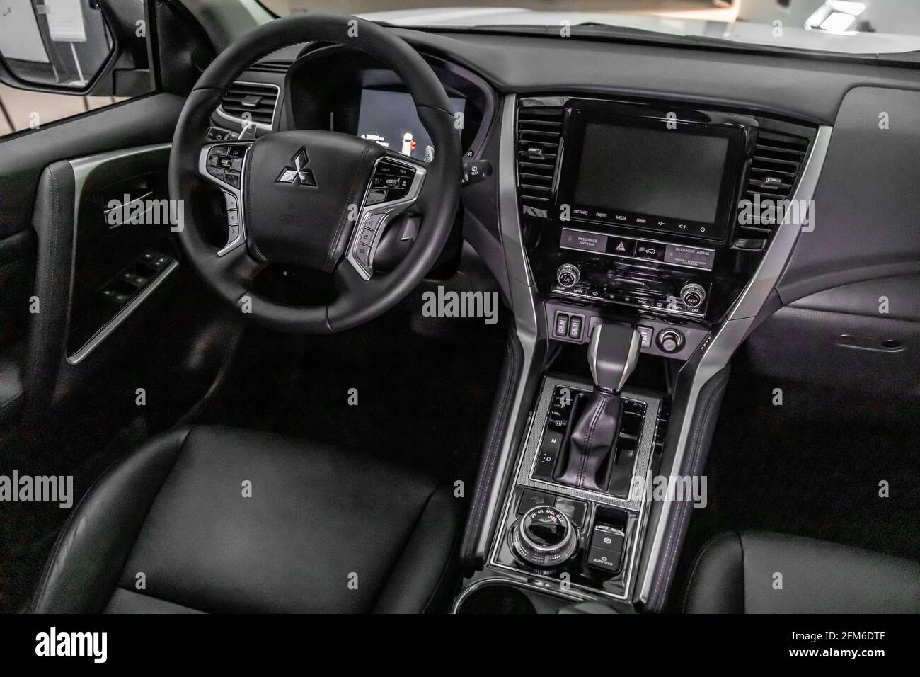 Moscow, Russia - February 17, 2021: All new Mitsubishi Pajero Sport.  Montero. Interior of Japan SUV Stock Photo - Alamy
