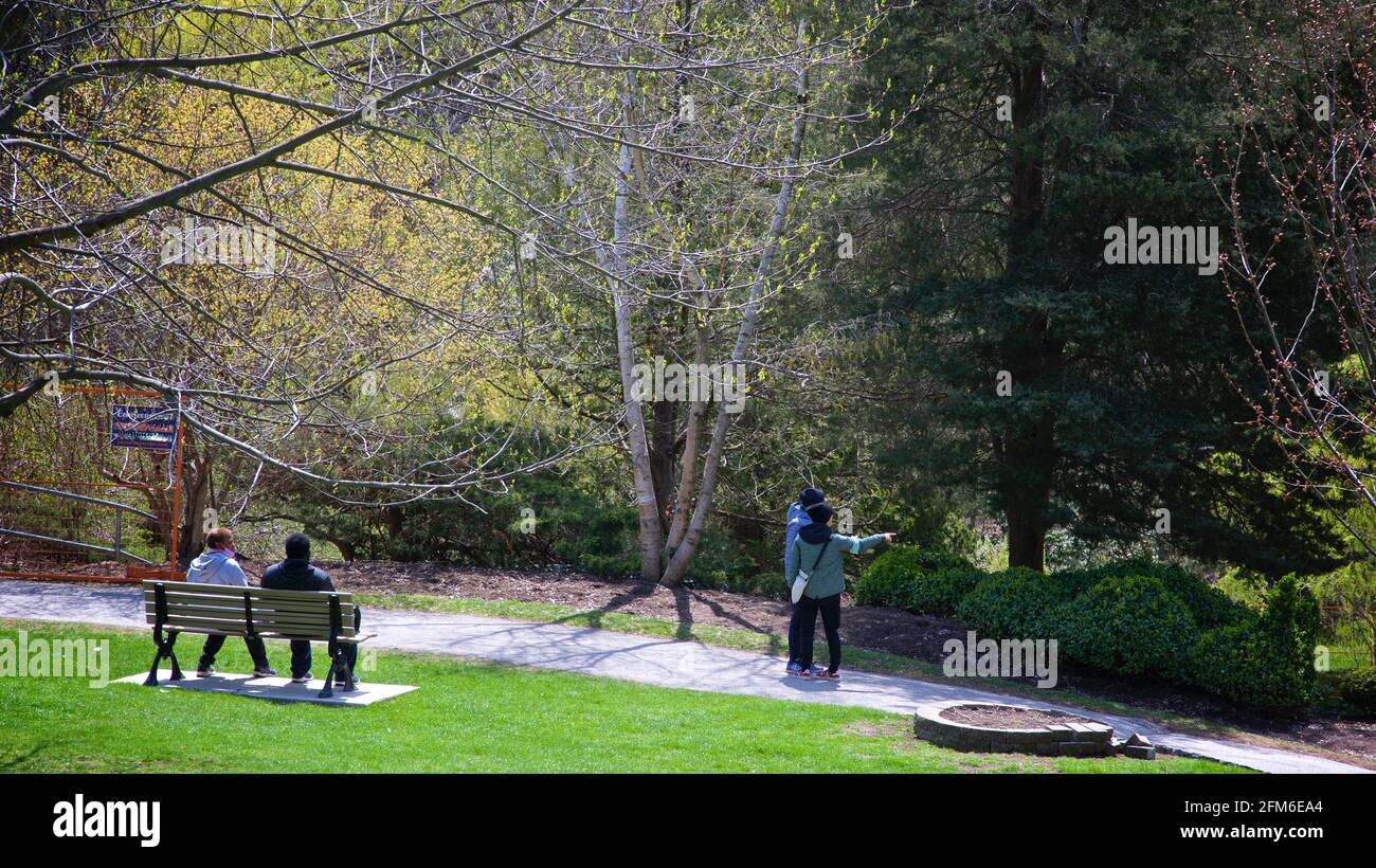 Couples enjoyed the day in the park during the COVID-19 stay-at-home order in Toronto Stock Photo
