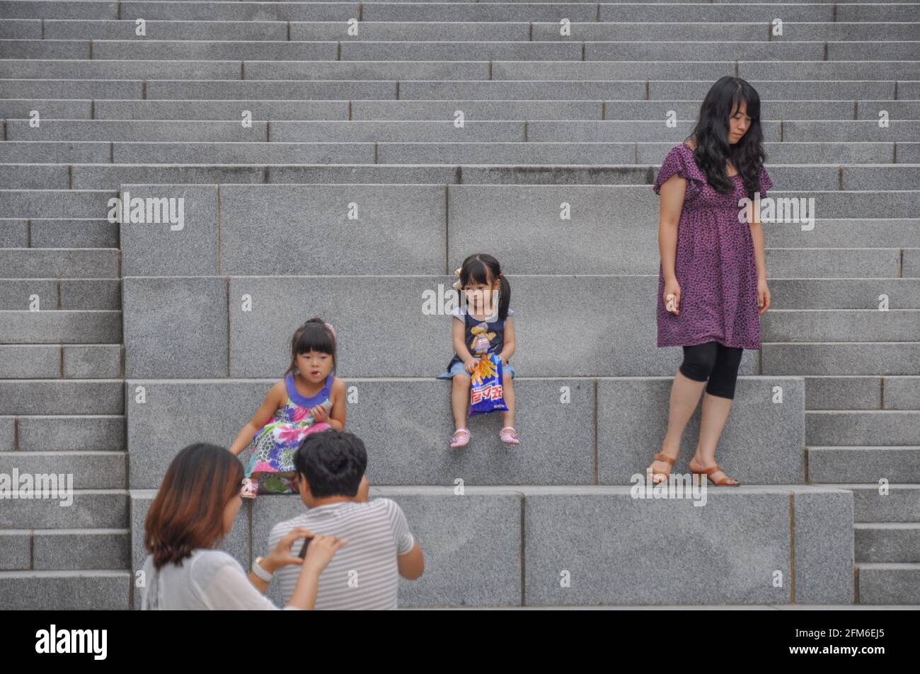 Next Generation Girls Playing In The Steps Of Ewha Campus Complex On A