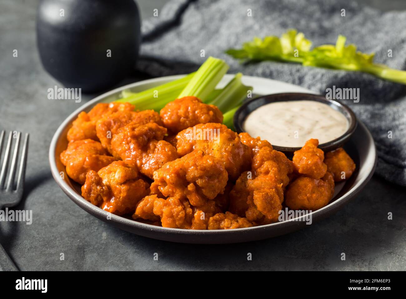 Homemade Fried Boneless Buffalo Chicken Wings with Ranch Dressing Stock