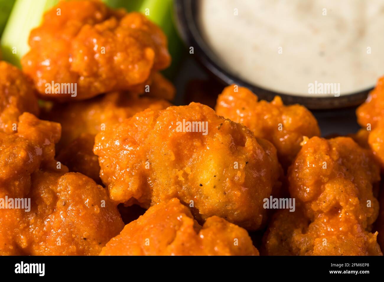 Homemade Fried Boneless Buffalo Chicken Wings with Ranch Dressing Stock