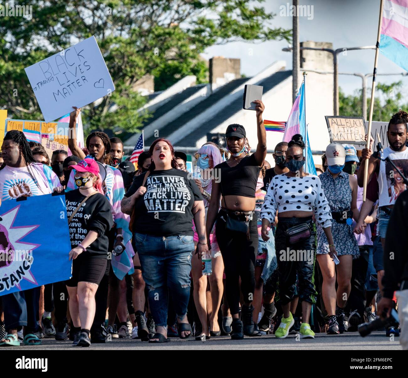 June 13, 2020, Boston, Massachusetts, USA:Transgender activist Jahaira DeAlto (wearing All lives can't matter until black lives matter T-shirt) marches for Black Trans Lives Matter rally in Boston on June 13, 2020. DeAlto died after being stabbed at Boston home on May 2, 2021 in Boston on May 3, 2021, while hosting Marcus Chavis and his family when Chavis killed her and his wife, Fatima Yasin. Credit: Keiko Hiromi/AFLO/Alamy Live News Stock Photo