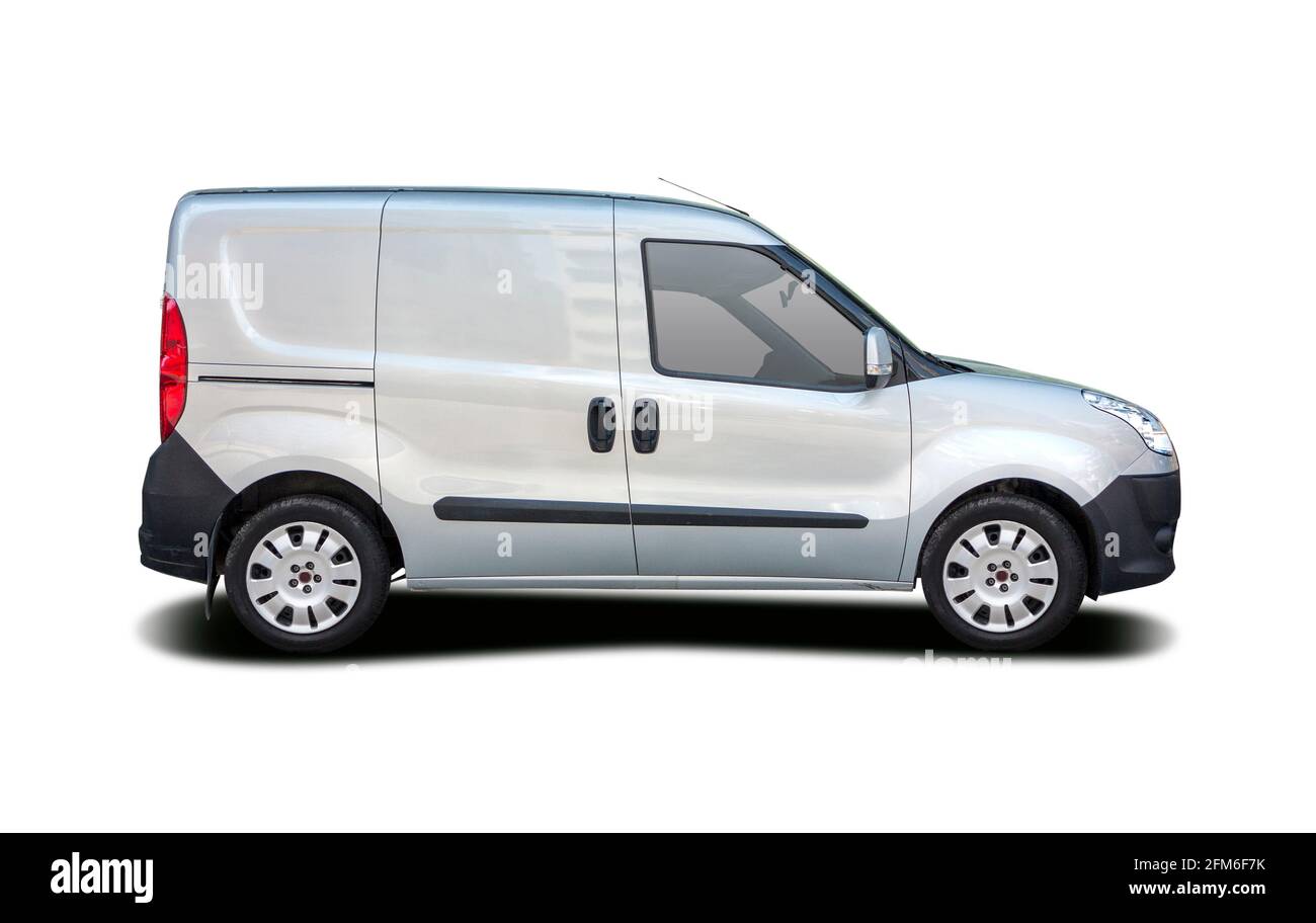 Silver van side view isolated on white background Stock Photo