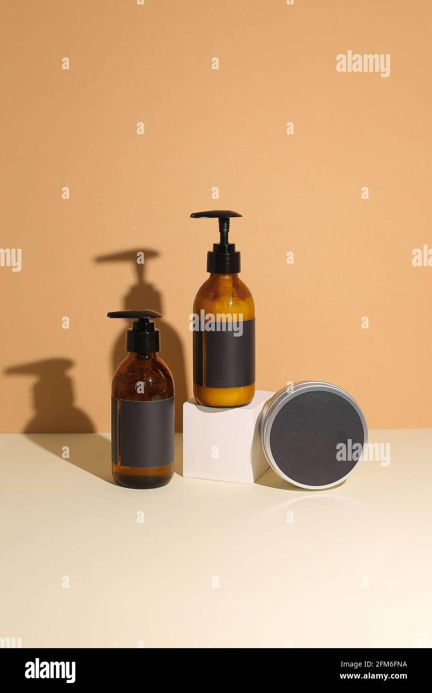 Amber glass dispenser bottle, sprayer and moisturizer cream jar