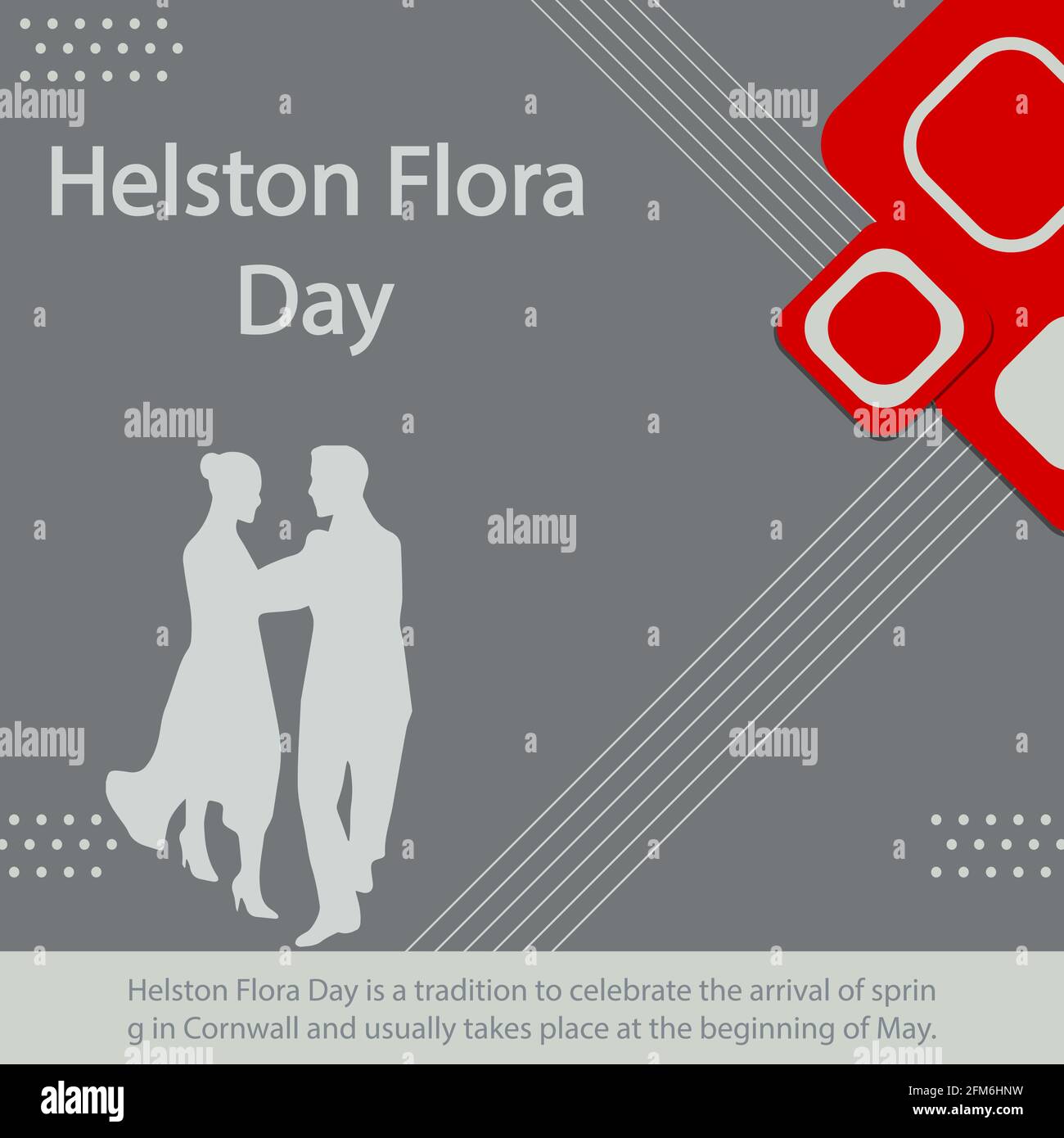 Helston Flora Day is a tradition to celebrate the arrival of spring in Cornwall and usually takes place at the beginning of May. Stock Vector