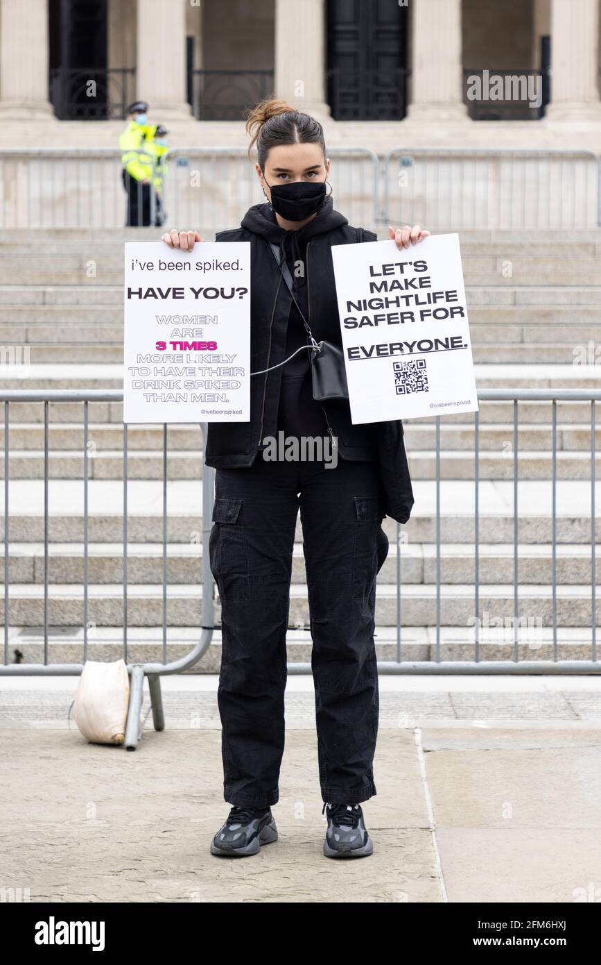 Protester with placards at the 97% March against violence faced by women and marginlised genders, London, 3 April 2021 Stock Photo