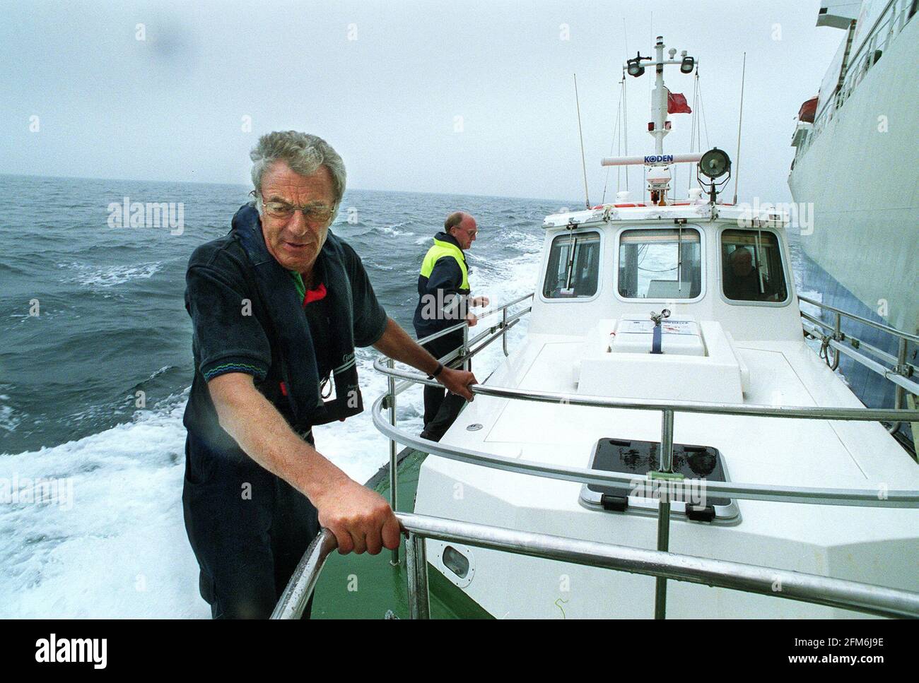 Derek Goodban on the  dover patrol launch afterpicking up the dover pilot from a panamanian freightera few miles out in the  channel.. Stock Photo