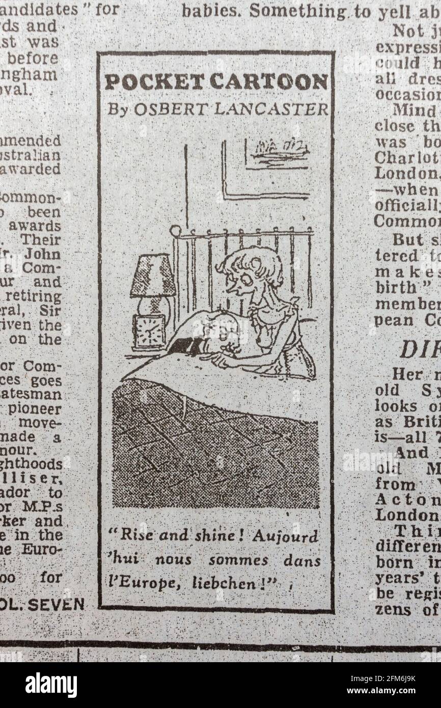 Pocket cartoon in The Daily Express newspaper (replica) on the day Britain  entered the European Economic Community (today the EU) on 1st January 1973  Stock Photo - Alamy